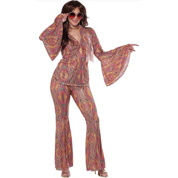 California Costumes Women's 1970s Disco Costume  Sequin Top Bell Bottom Pants - Picture 1 of 12